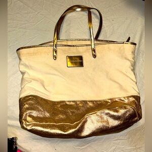 Victoria's Secret Gold and Cream Tote with Elegant Design